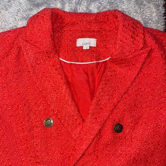 LOFT sz 4 Tweed Rapture Red Coral Double Breasted Blazer Jacket Business Holiday - Picture 5 of 16